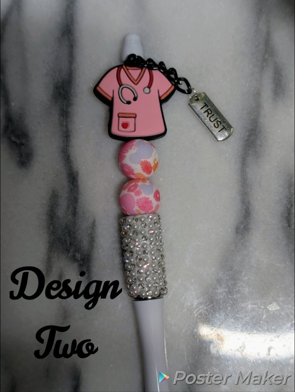 Handcrafted Pink Nurse Beaded Pen for Nurses - Black Ballpoint - Picture 4 of 6